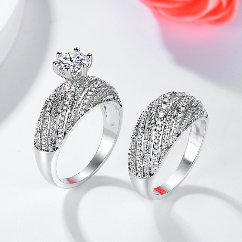Female Big Crystal White Ring Set 925 Silver Diamond Wedding Rings For Women Fashion Bridal Engagement Ring