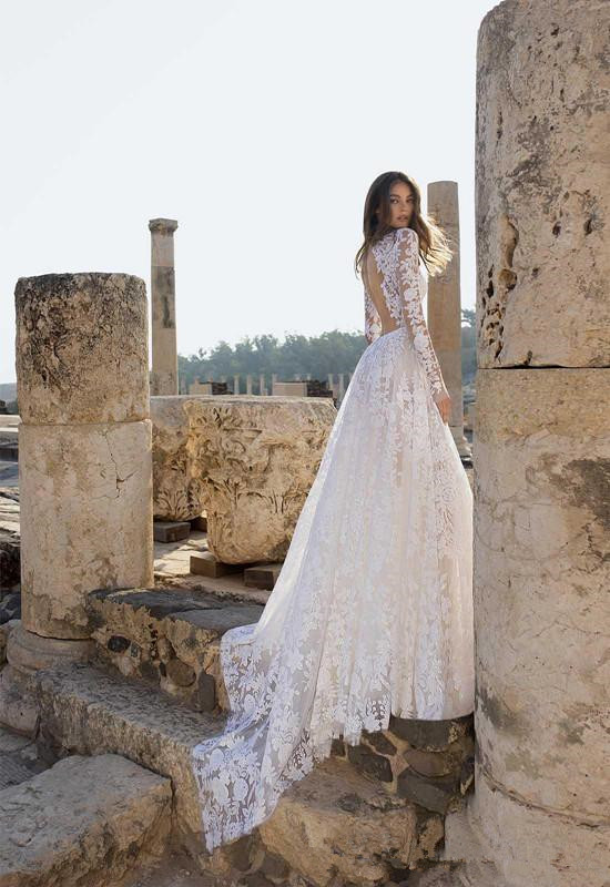 elegant a line wedding dresses lace appliqued beach wedding dress v neck long sleeves backless bohemia plus size bridal gown