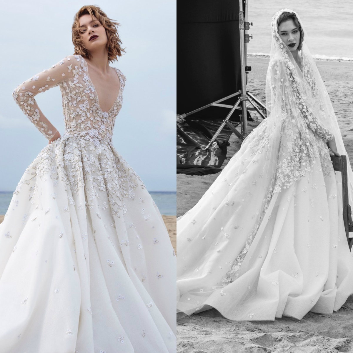 spring long sleeve wedding dresses v neck beads appliqued beach wedding gowns custom made robes de marie