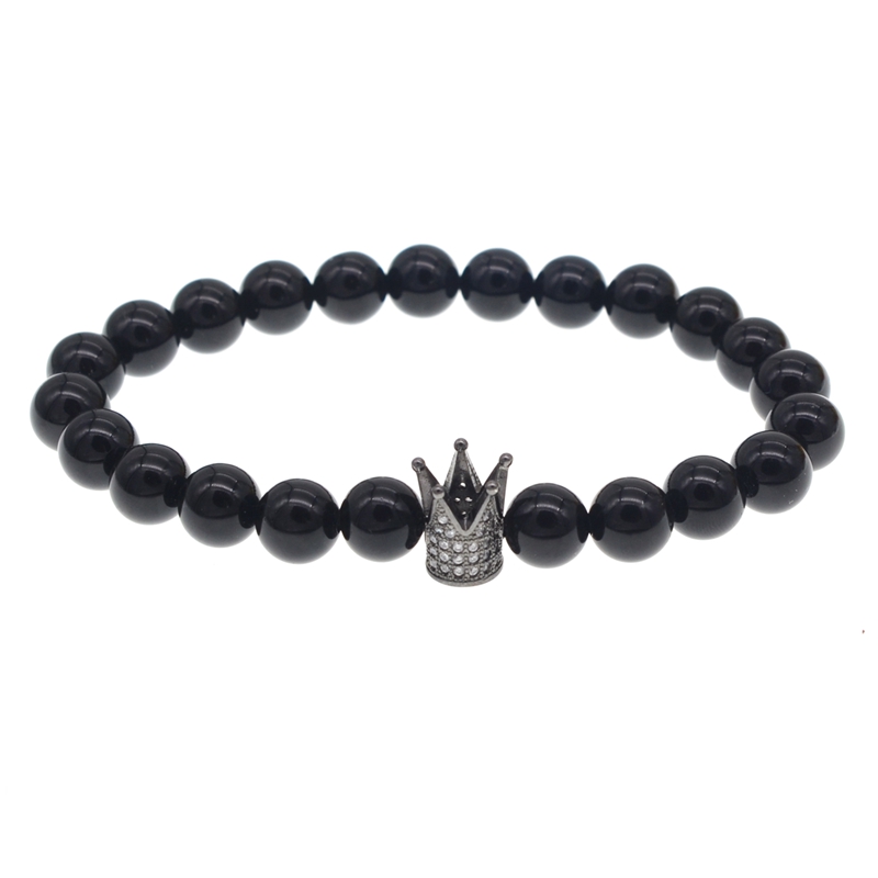 Men's and Women's Matte Black Agate Beads Gemstone Bracelet Wrist Crown Gift Bracelet
