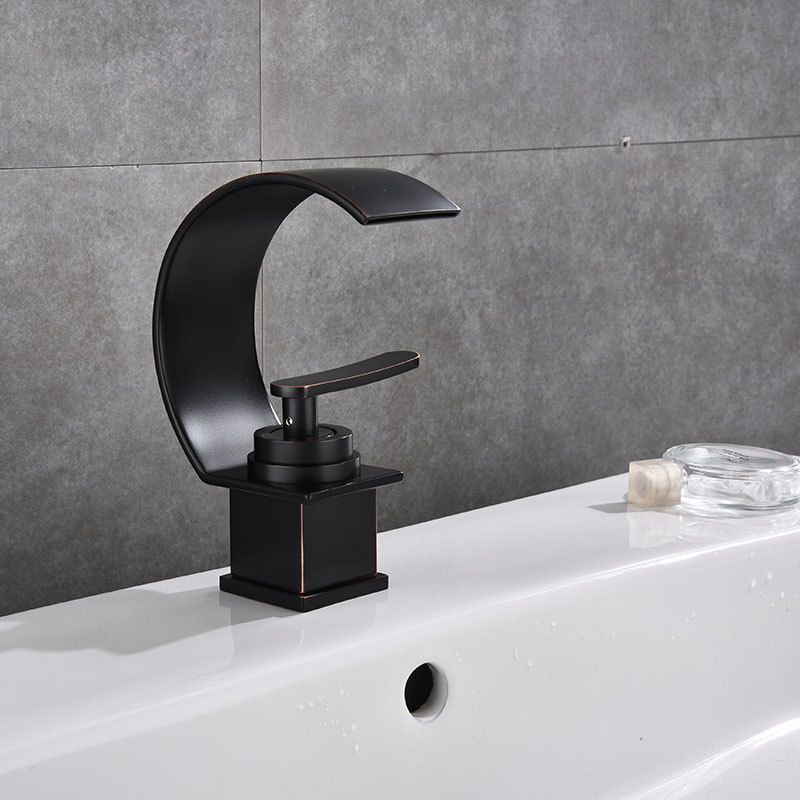Basin Faucets Modern Black Bronze Bathroom Faucet Waterfall faucets Single Hole Cold and Hot Water Tap Basin Faucet Mixer Taps