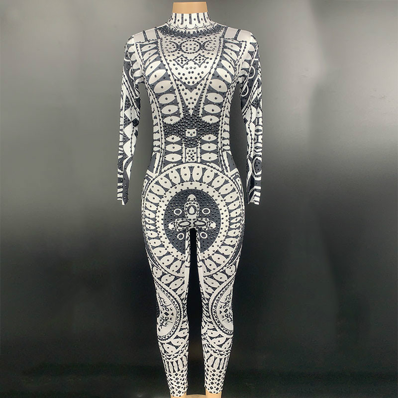White Black Printed Big Stretch Jumpsuit Sparkly Rhinestones Bodysuit Stage Wear Women's Celebrate Shining Crystals Costume
White Black Printed Big Stretch Jumpsuit Sparkly Rhinestones Bodysuit Stage Wear Women's Celebrate Shining Crystals Costume