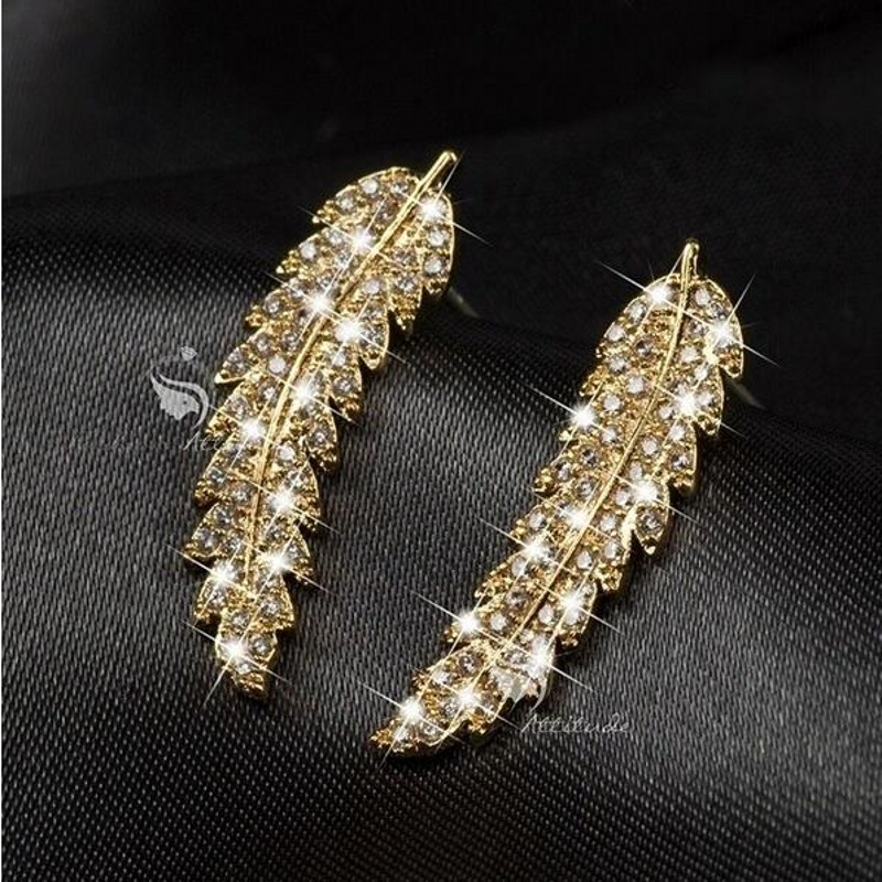 2019 New Arrival Hot Sale Luxury Jewelry 925 Sterling Silver Pave White Sapphire CZ Diamond Leaf Feather Stud Earring For Women Giift