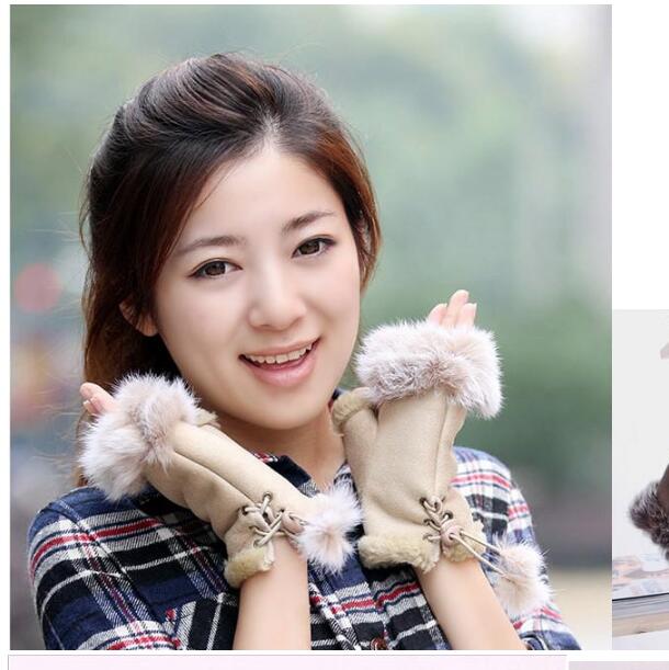 Wholesale - Beautiful Rabbit Fur Gloves Lady's Winter Fingerless Mmulti-colored Half-fingers Glove Free Shipping