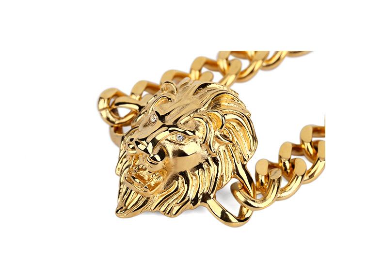 Wholesale-Gold Bracelet Men Hiphop Lion Head Bracelet Charms Stainless Steel Wrist Chains Punk Rock Bracelet 24cm