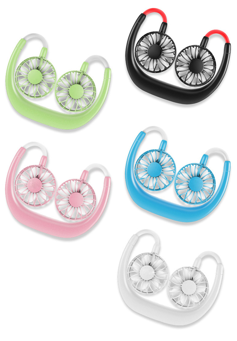 Fans Portable USB Rechargeable Sport Personal Hand-Free Mini Wearable Neck Band Dual Cooling 360 Degree Adjustment Head Lazy Hanging