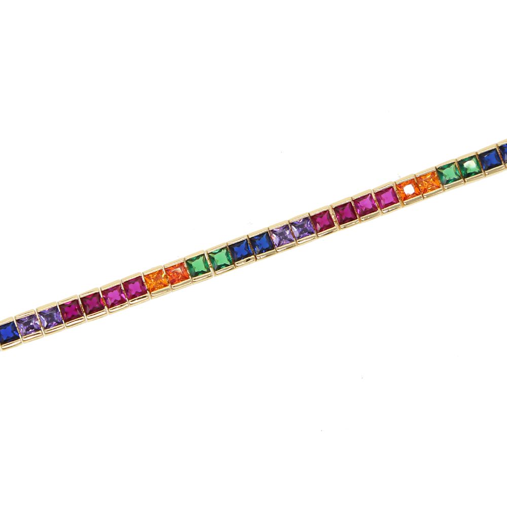 Gold plated green rainbow baguette cubic zirconia 30+10cm choker wedding gorgeous women necklace