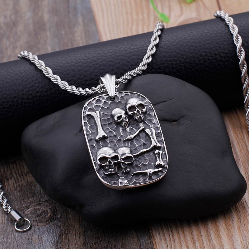 Casting Dog Tag Pendants Necklace Cool Men Military Card Skeleton Pattern 316L Stainless Steel New Fashion Jewelry