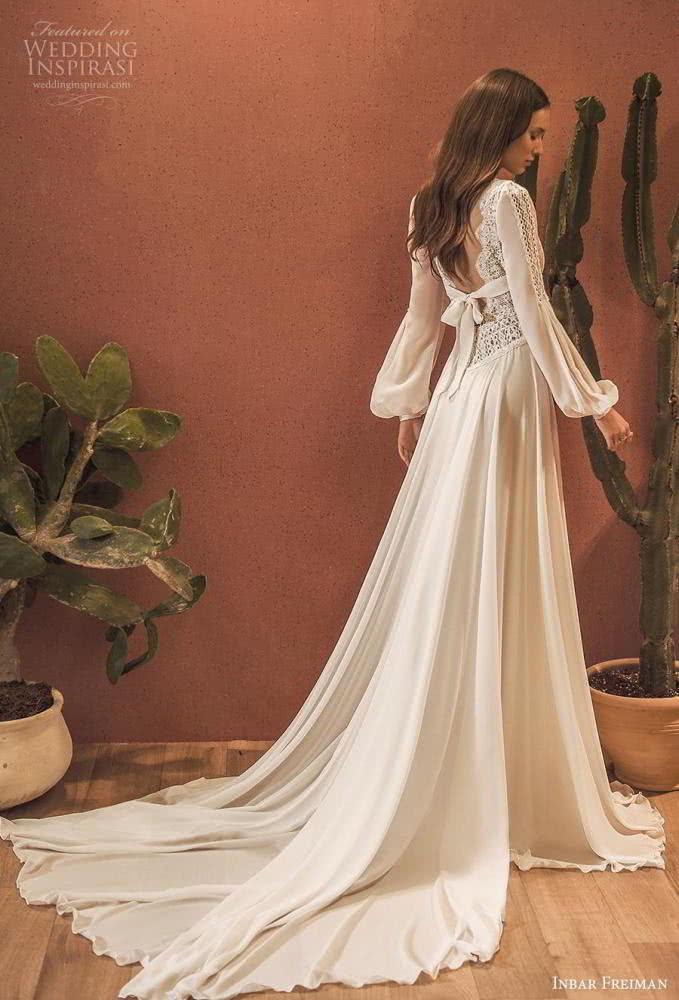 Bohemian Wedding Dresses 2020 V Neck Lace Floor Length Long Sleeve Bridal Gowns Chiffon A Line Beach Wedding Dress Boho