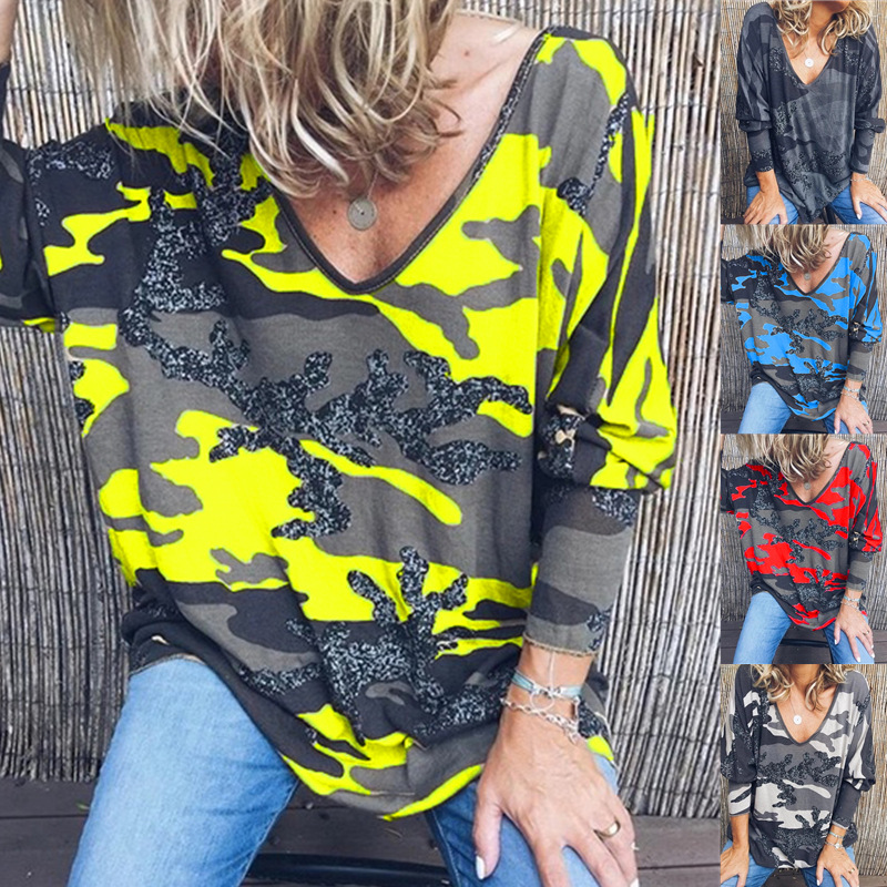 Women Designer Tshirt Sweatshirts Pullover Fashion Womens V Neck Shirts Long Sleeve Camouflage Print Blouse Casual Woman TShirts Tops S-5XL, Yellow
Women Designer Tshirt Sweatshirts Pullover Fashion Womens V Neck Shirts Long Sleeve Camouflage Print Blouse Casual Woman TShirts Tops S-5XL, Yellow