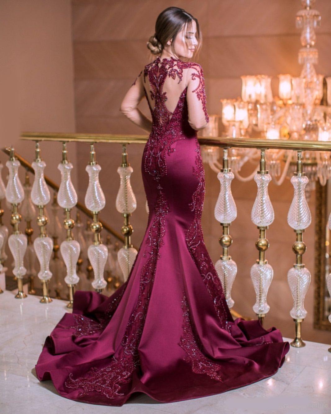 Formal Burgundy Evening Dresses Mermaid Lace Beaded Aso Ebi Arabic Prom Dresses High Neck Formal Party Second Reception Gowns