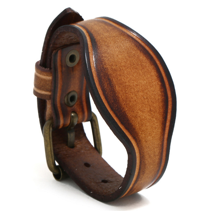 New Fashion Antique Brown Mens Real Leather Bangle Bracelets Pulseira Masculina Bracelet Bangles Pin Buckle Jewelry for Men Guys Wholesale Bijoux