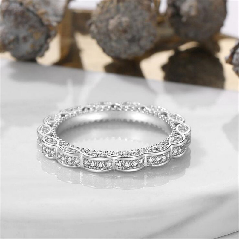 Vintage Fashion Jewelry Baroque Style Real 925 Sterling Silver Pave White Sapphire CZ Diamond Gemstones Women Wedding Bridal Ring Gift