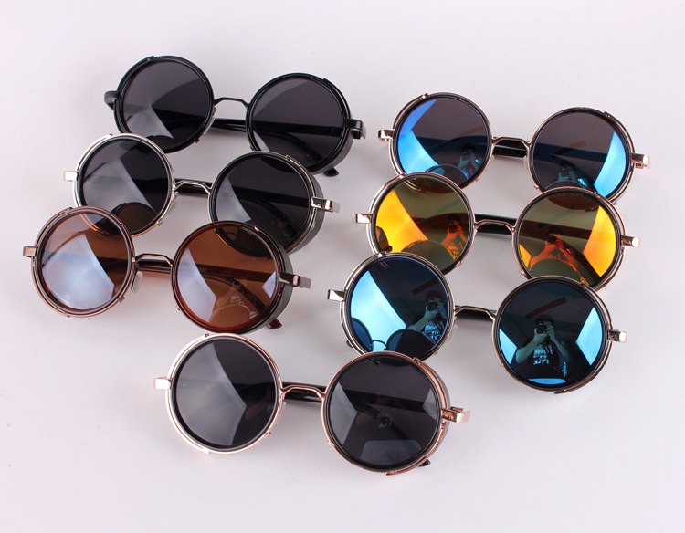Gothic Steampunk Round Metal Sunglasses for Men Women Mirrored Circle Sun glasses Retro Vintage