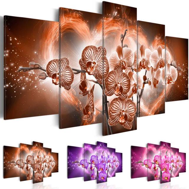 5 Pcs Picture Home Decoracion Canvas Wall Oil Painting Flower Pictures for Living Room Modern Heart Orchid Paintings (No Frames)