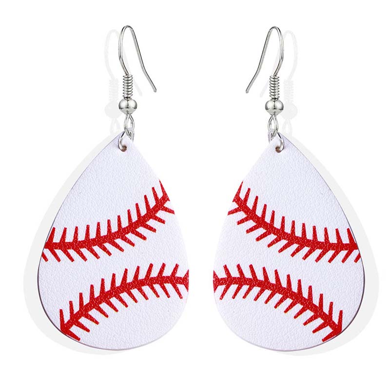 New Design Waterdrop Leather Earrings Sport Baseball Basketball Football Volleyball PU Leather Drop Printing Dangle Earring Multi-color Cust от DHgate WW