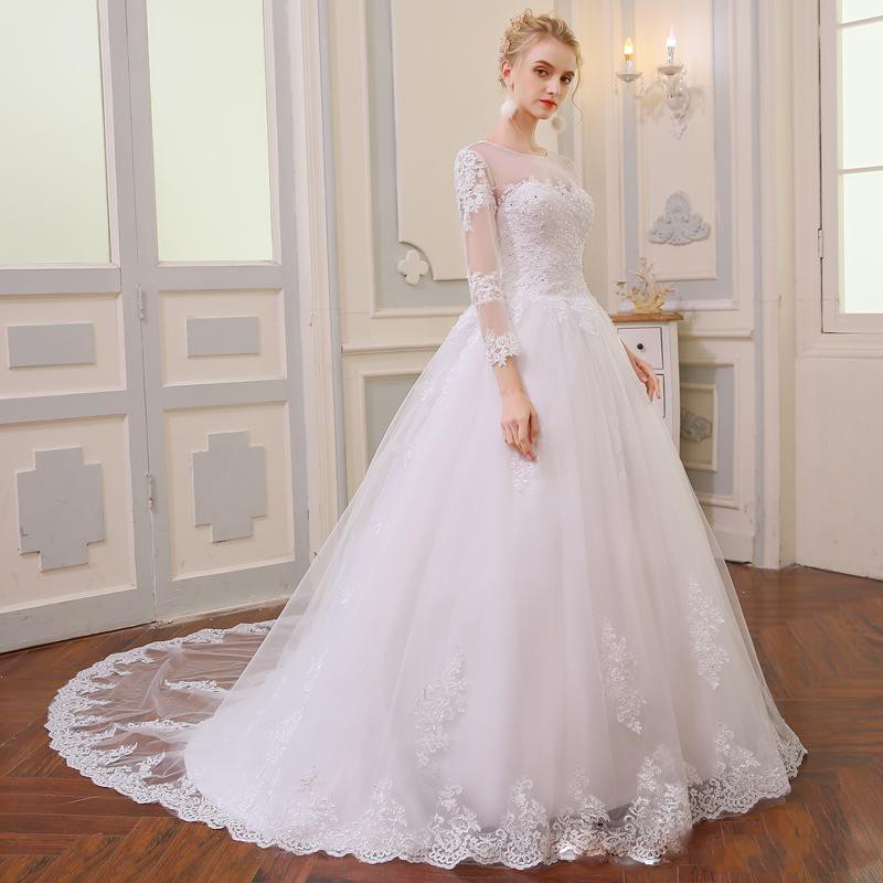 Dresses Princess Bridal Ball Long Sleeves Beading Lace Appliques Wedding Gowns Petites Plus Size Custom Made