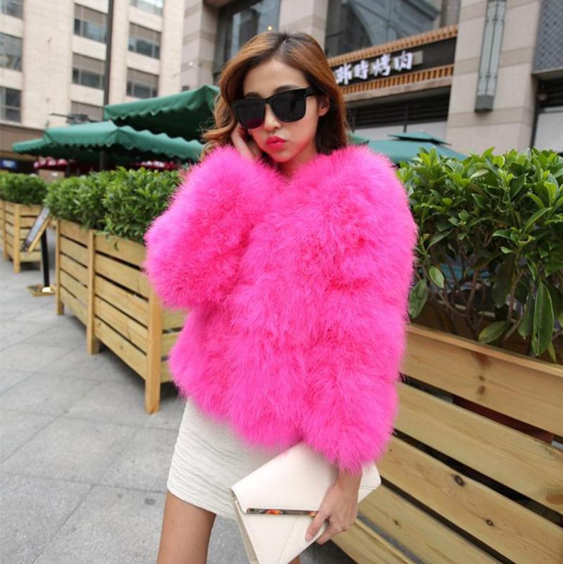2020 Women Real Fur Coat Genuine Ostrich Feather Shrug Short Winter Jacket Natural Ostrich Fur Coats Female WYQ1671