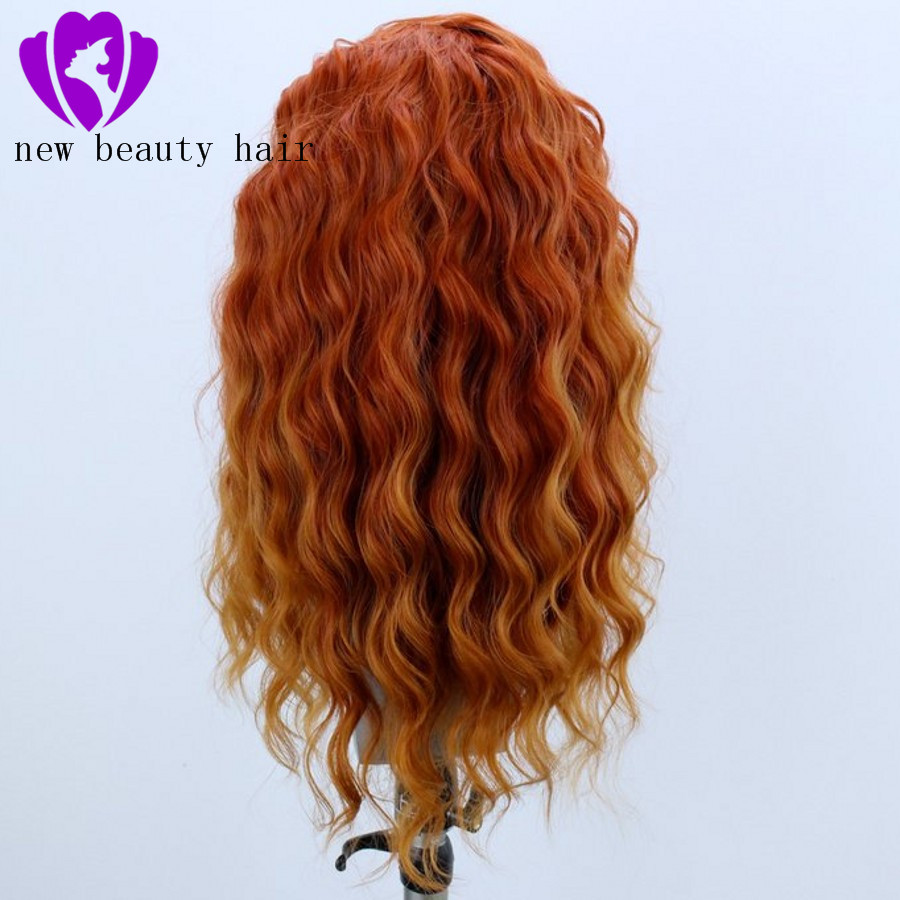 180% Density Orange/copper red water wave Synthetic Lace Wigs Long Loose Curly Synthetic Lace Front Wigs for Black Women