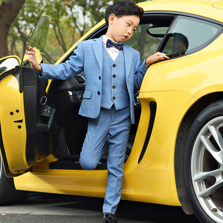 Handsome High Quality Boy's Formal Wear Classic Plaid 3 Pieces Boys Wedding Suits Kids Designer Clothes Boys