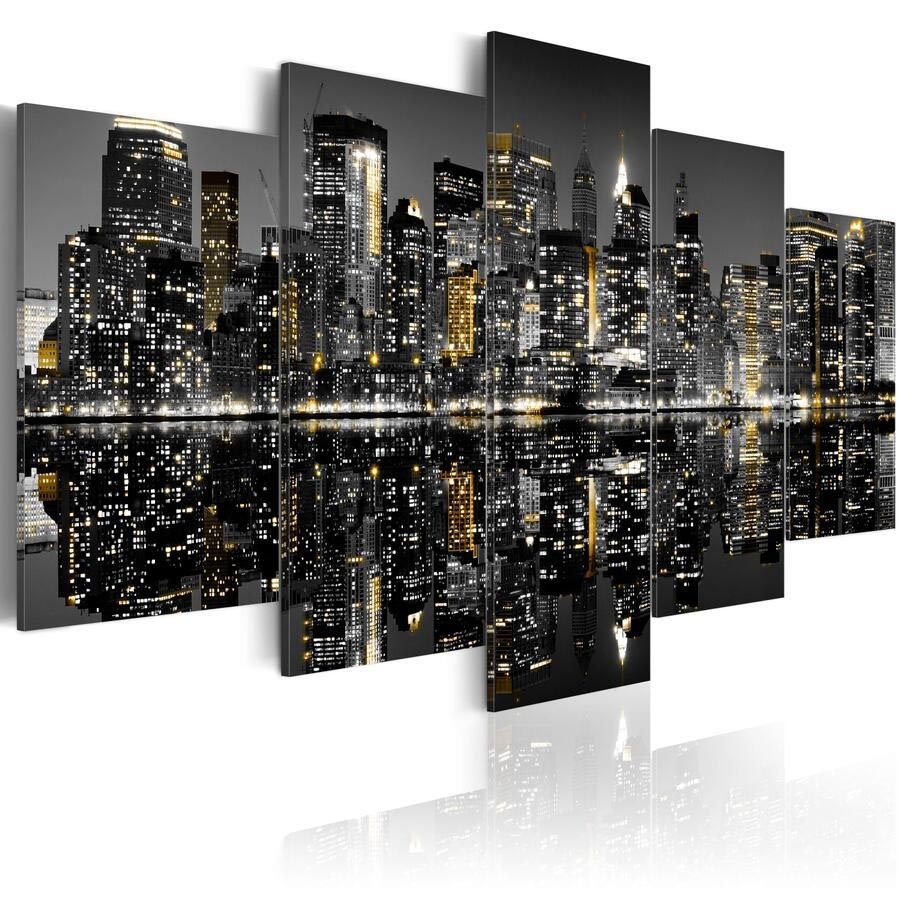 ( No Frame)5PCS/Set Modern Ornament of the Night Building Art Print Frameless Canvas Painting Wall Picture Home Decoration
