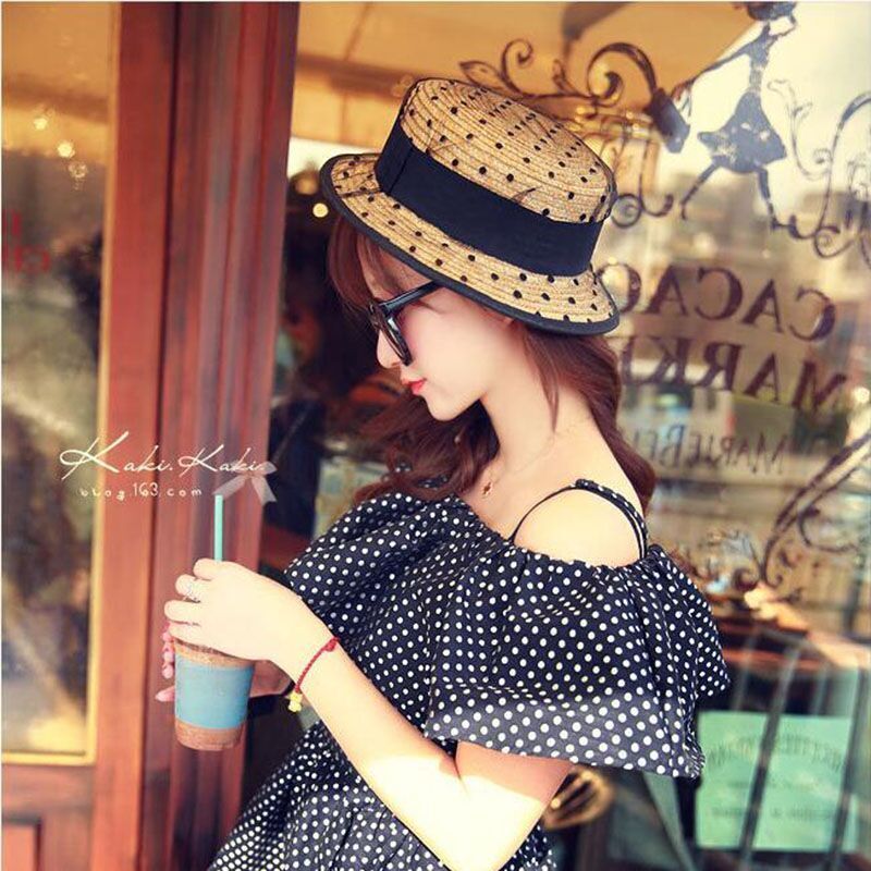 summer 100% good quality Flat Sun Hat Women's bow Straw Hats For Women Beach hat chapeau femme boater Gift D19011106