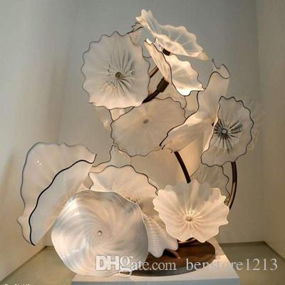 Creative Murano Glass Plates Floor Lamps Flower Design Glass Art Sculpture Standing Lamp Hot Sale Modern Decor in White Color