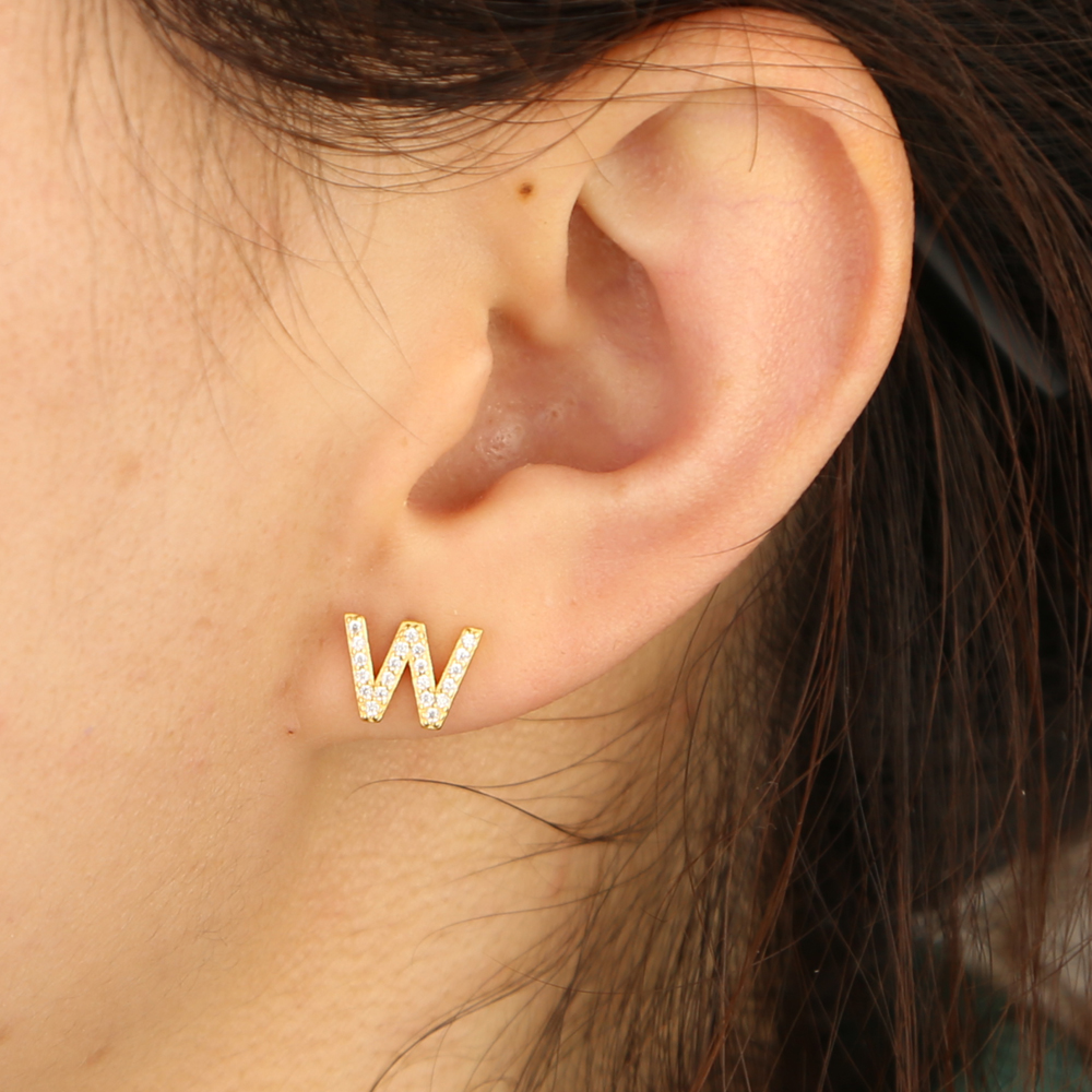 925 sterling silver cz paved mini small letter Initial earring Customize name letter personized stud