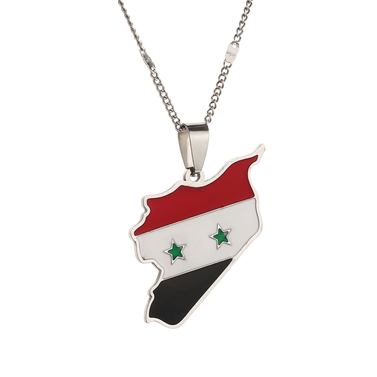 Stainless Steel Trendy Syria Map Flag Pendant Necklaces Syrians Map Chain Jewelry