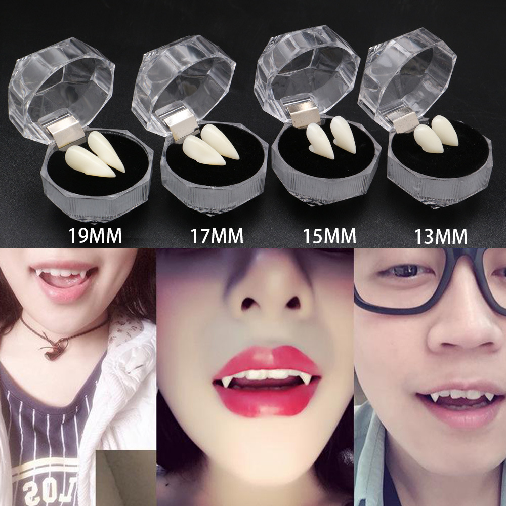 4 Sizes Vampire White Grillz Zombies Teeth Fang Dental Grills Cosplay Tooth Cap Mouth Resin Fake Teeth Braces Valentine Day Body Jewelry Halloween Cos