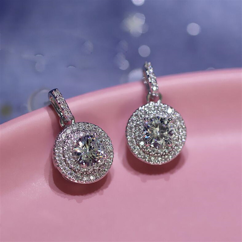 Sterg Sier Round Topaz Zircon Dangle Earrings: Timeless Elegance for Women