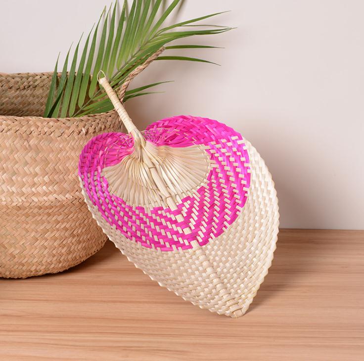 50pcs Palm Leaves Fans Handmade Wicker Multicolor Palm Fan Traditional Chinese Craft Home Decoration Gifts SN2683