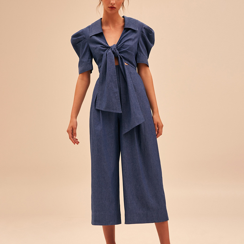 Women Wide Leg Denim Jumpsuit Tie Front High Waist Jeans Jumpsuit Rompers, Blue 
Women Wide Leg Denim Jumpsuit Tie Front High Waist Jeans Jumpsuit Rompers, Blue