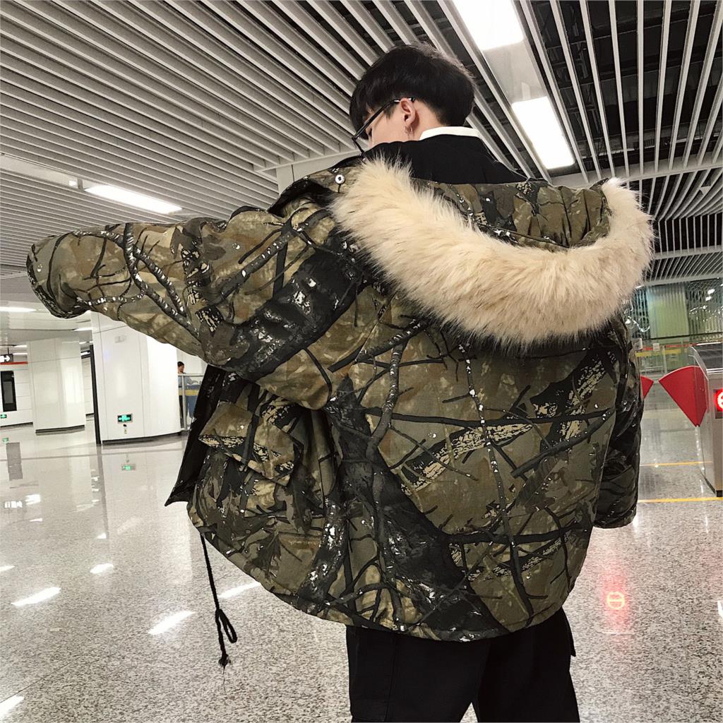 Winter Men Print Hooded Parkas Sequins Fur Collar Fake Zippers Thick Loose Camouflage Coat Tide Male Casual, Multi
Winter Men Print Hooded Parkas Sequins Fur Collar Fake Zippers Thick Loose Camouflage Coat Tide Male Casual, Multi
