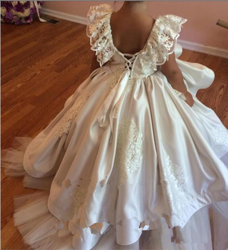 cute lace flower girls dresses for weddings square neck appliques lace puffy pageant party gowns birthday dress