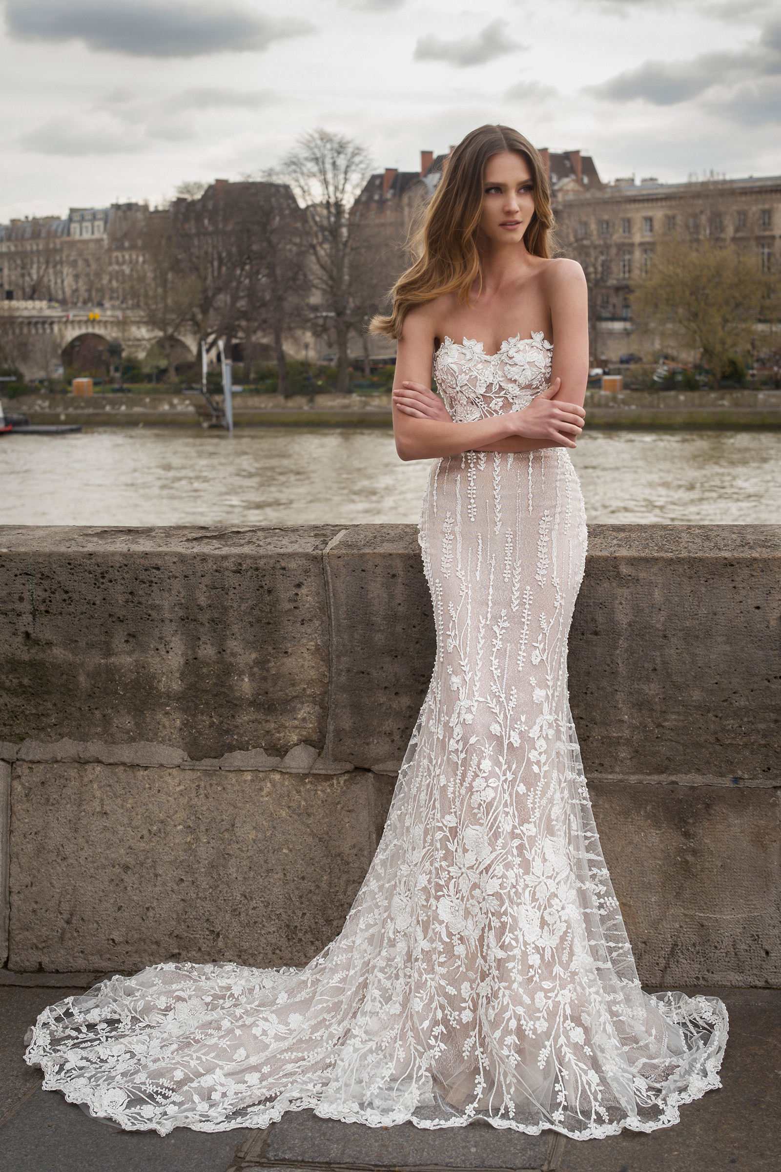 Mermaid Dresses Sweetheart Lace 3D ral Appliqued Berta Sweep Train Boho Wedding Dress Bridal Gowns Plus Size abiti da sposa