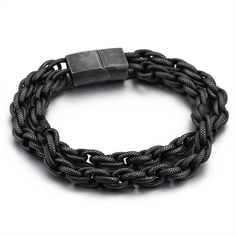 Cool Men Black Heavy Thick Rope Link Chain Bracelets High-end Men's Stainless Steel Titanium Steel Jewelry