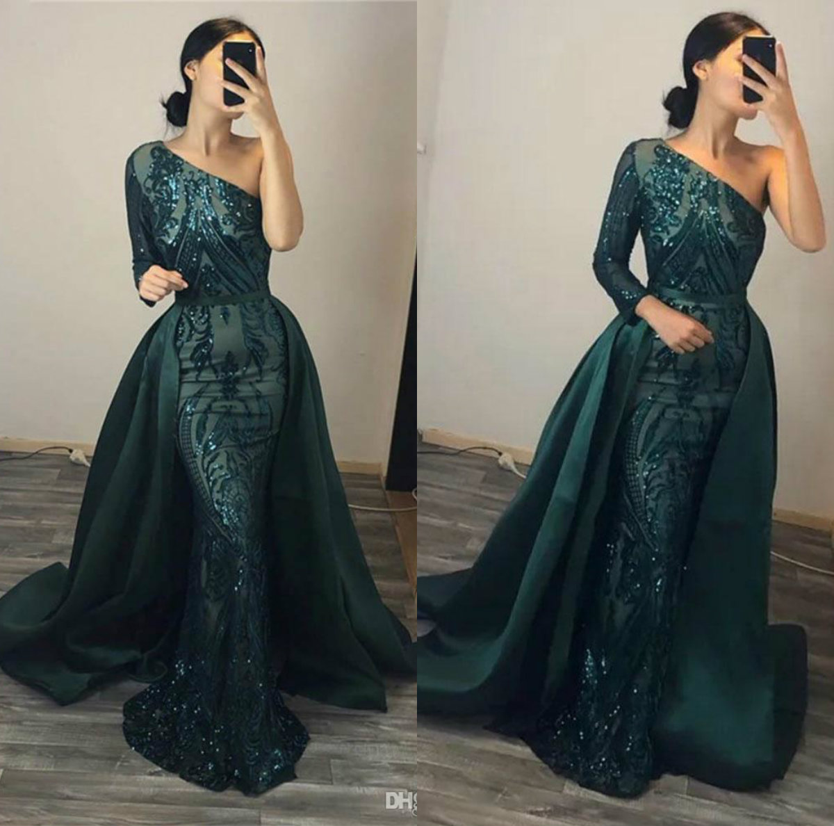 Hunter Green Sparkly Sequined Evening Dresses Long Sleeves One Shoulder Overskirt Prom Dresses Custom Made Mermaid Formal Gowns, Light yellow
Hunter Green Sparkly Sequined Evening Dresses Long Sleeves One Shoulder Overskirt Prom Dresses Custom Made Mermaid Formal Gowns, Light yellow
