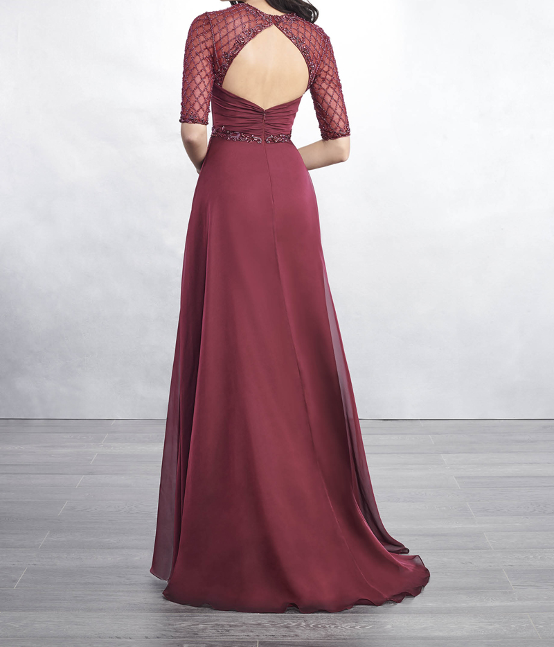 Dark Burgundy Mother of the Bride Dresses Half Sleeves Tulle with Beading Floor Length Accept Custom Made