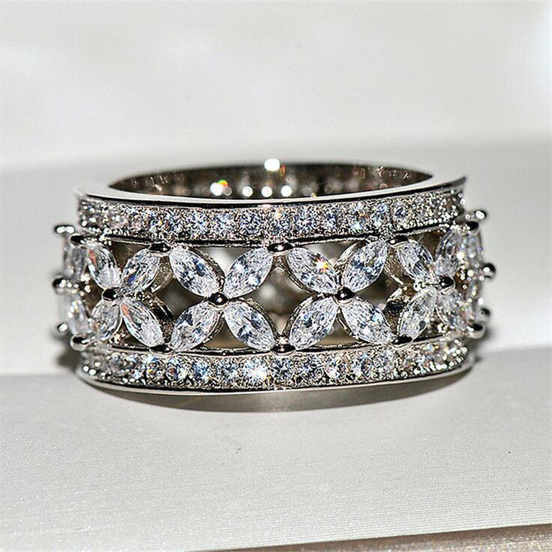 Classical Top Selling Fashion Jewelry 925 Sterling Silver Marquise Cut White Topaz Gemstones CZ Diamond Party Women Wedding Band Ring Gift