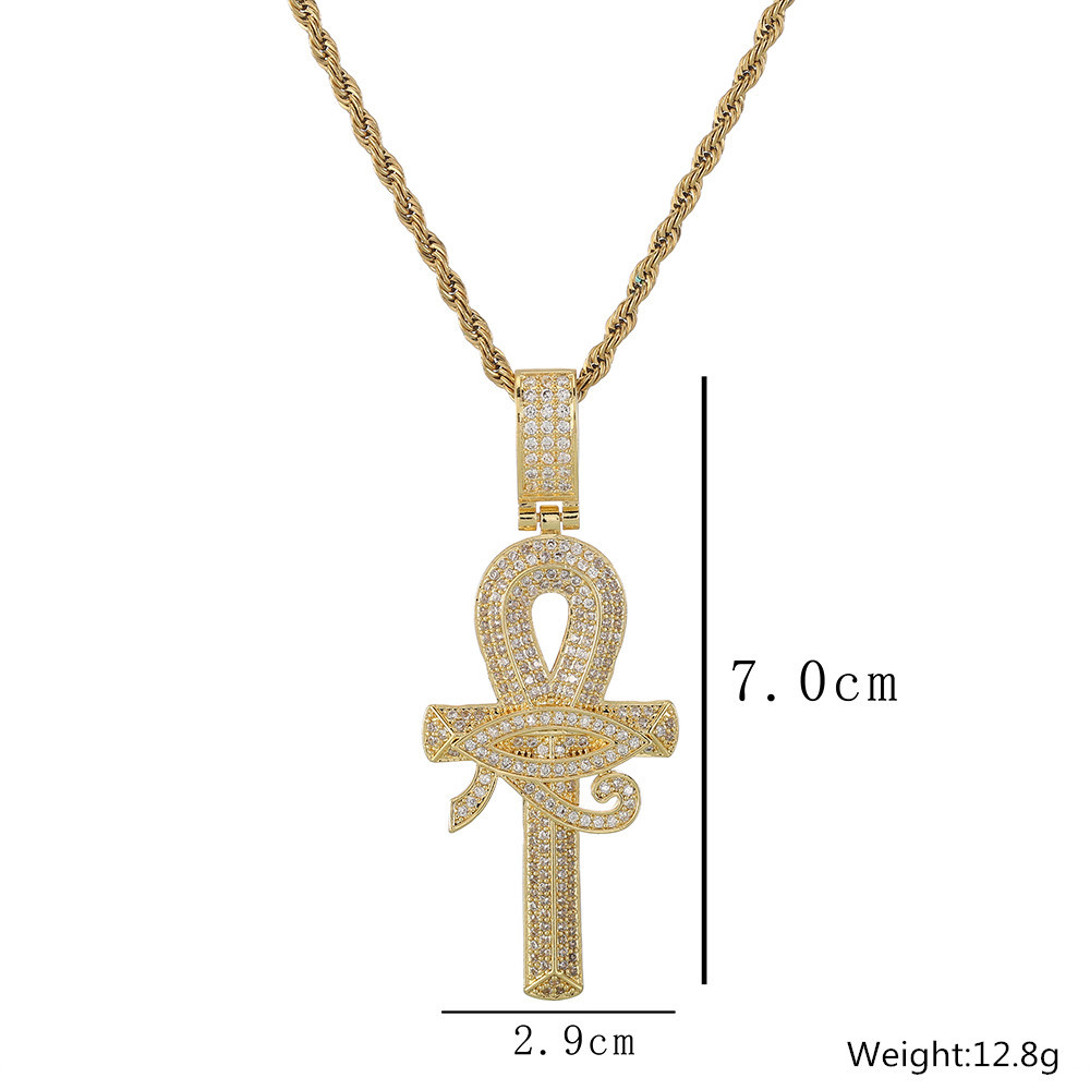 Pendant necklace, jewelry designer Eye of Horus cross moissanite pendant and sterling sier rope social gathering super face