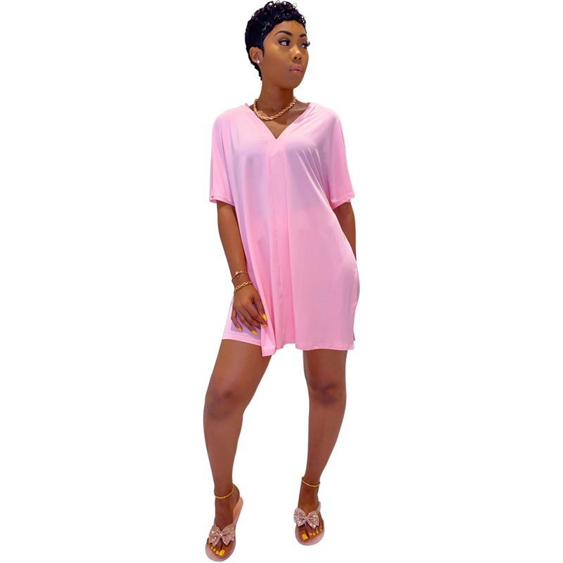Women's Summer Fashion Casual Solid V Neck Batwing Short Sleeve Loose Top and Shorts Two Piece Set