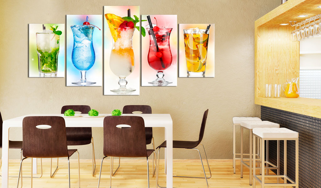 5 Pcs No Framed Wall Art Paintings Prints Bar Restaurant Fruit Drink Cocktail Wall Art Picture Canvas Paintings Wall Decorations ,Choose Col