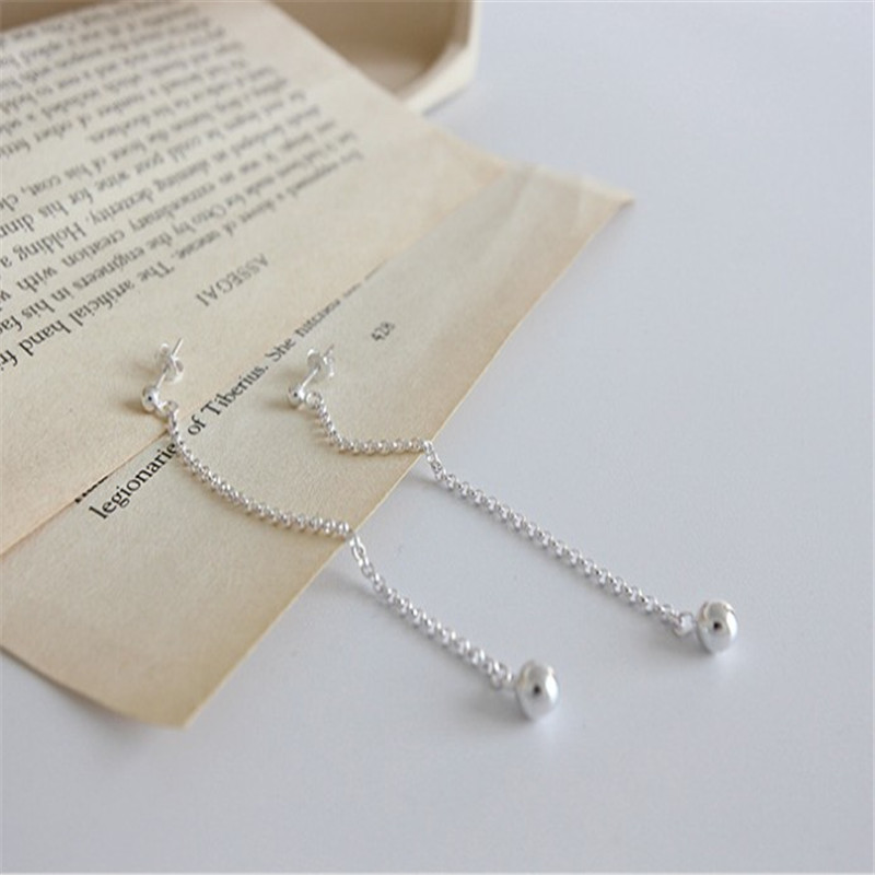 New Authentic 925 Sterling Silver Long Chain Dangle Earrings Simple Beads Tassel Pure Silver Earring Female Student Gifts