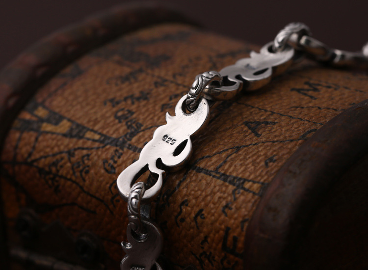Personalized 925 sterling silver jewelry antique silver American European hand-made designer scroll link chain bracelets for men women