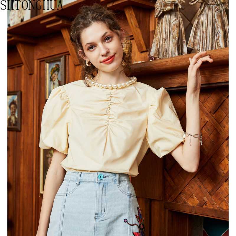2020 Summer New Women Multicolor Shirt Fashion French Retro Ins Tops Women's O-Neck Puff Sleeve fold Pearl Shirt, Black
2020 Summer New Women Multicolor Shirt Fashion French Retro Ins Tops Women's O-Neck Puff Sleeve fold Pearl Shirt, Black