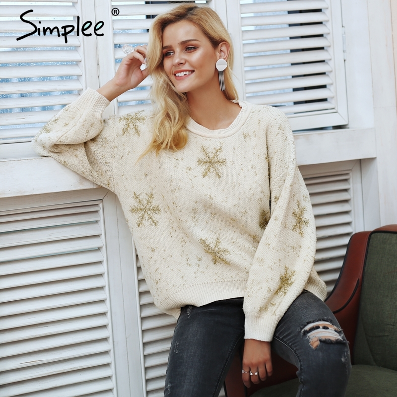 Simplee Streetwear O neck drop sleeve women sweater Snowflake elegant pullover and sweaters 2018 Autumn winter casual jumpers, Gold
Simplee Streetwear O neck drop sleeve women sweater Snowflake elegant pullover and sweaters 2018 Autumn winter casual jumpers, Gold