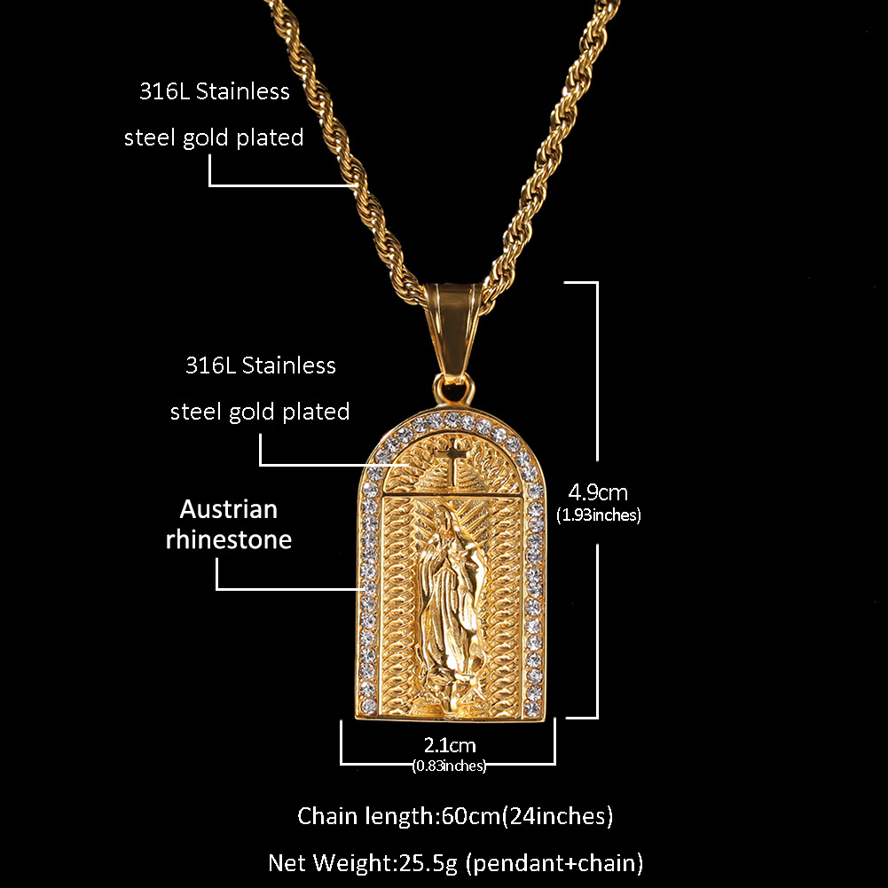 personalized Gold Hip Hop Bling Diamond Church Cross Virgin Mary Pendant Necklace Twist Chain for Men Women Bijoux Rapper Chains Jewelry