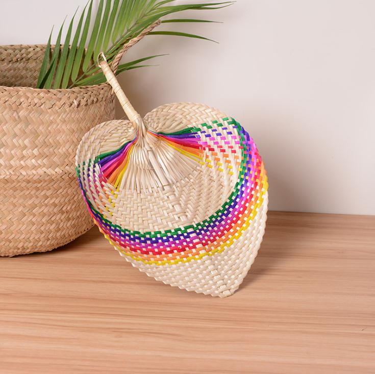50pcs Palm Leaves Fans Handmade Wicker Multicolor Palm Fan Traditional Chinese Craft Home Decoration Gifts SN2683