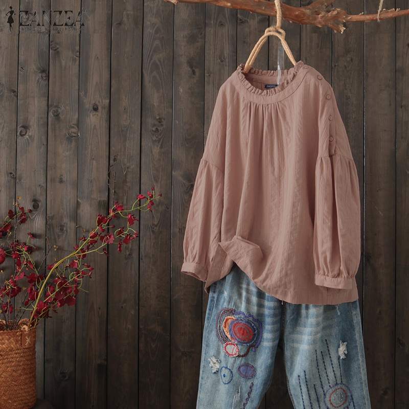 2020 Spring Long Sleeve Blouse ZANZEA Women Casual Cotton Shirt Vintage Solid Ruffles Collar Pullover Tunic Tops Blusas Chemise, Pink
2020 Spring Long Sleeve Blouse ZANZEA Women Casual Cotton Shirt Vintage Solid Ruffles Collar Pullover Tunic Tops Blusas Chemise, Pink